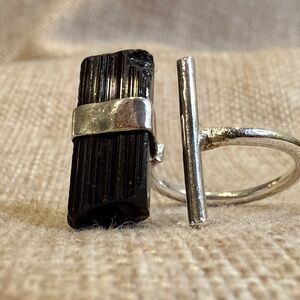 Natural Black Tourmaline Ring - Sterling Silver